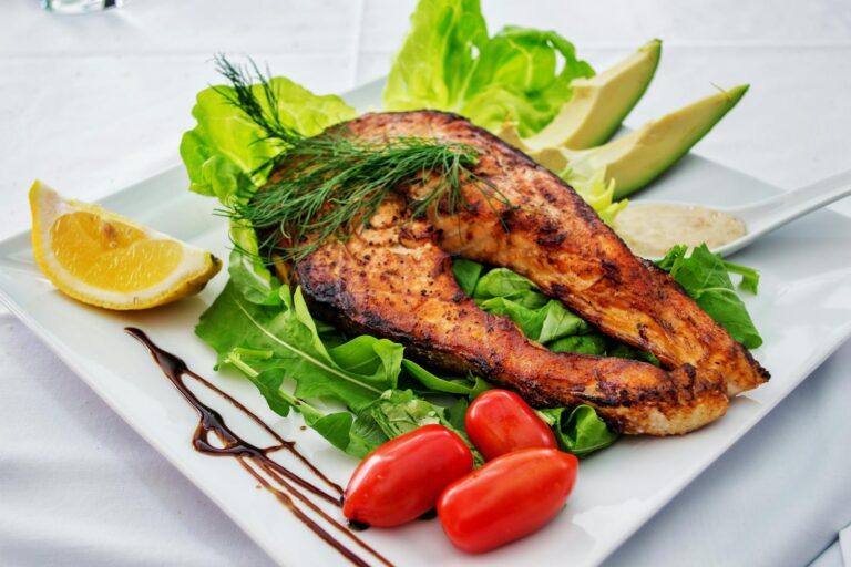 Delicious grilled salmon steak.