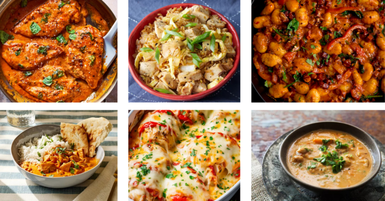 A collage with 6 different Chicken Dinner meal Ideas